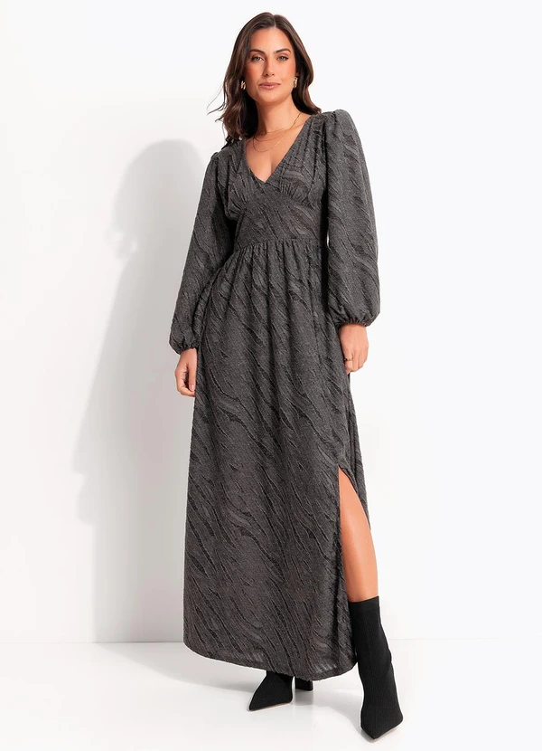 Quintess - Vestido Chumbo em Malha Jacquard Texturizada 4