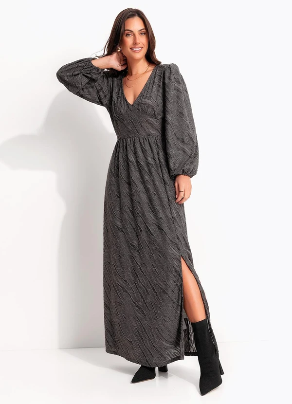 Quintess - Vestido Chumbo em Malha Jacquard Texturizada 5