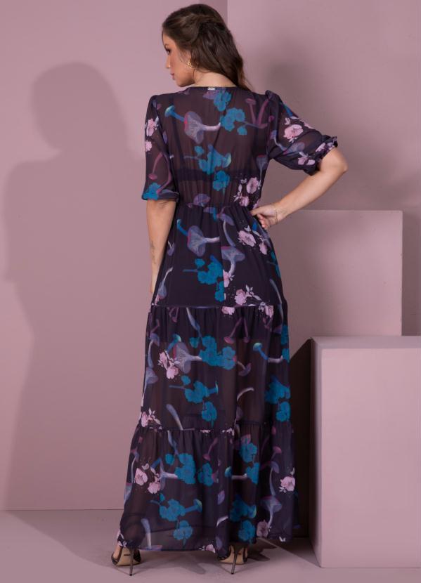 Outlet - Vestido Cogumelo Azul com Decote Transpassado 2