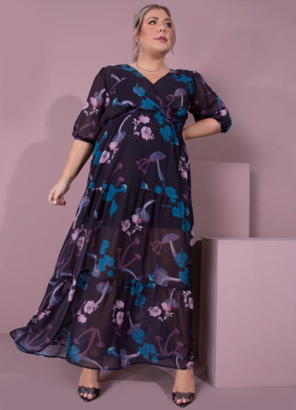 Outlet - Vestido Cogumelo Azul com Decote Transpassado 4