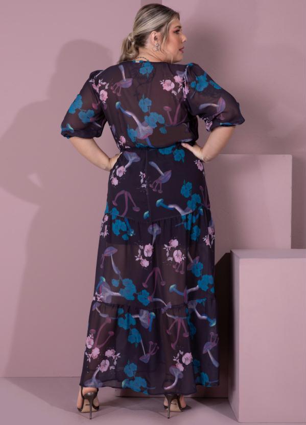 Outlet - Vestido Cogumelo Azul com Decote Transpassado 5