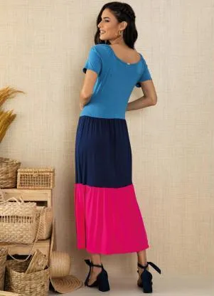 Quintess - Vestido Color Block com Camadas - QUINTESS