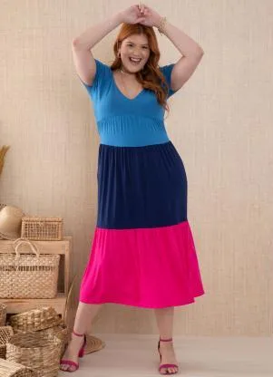 Quintess - Vestido Color Block com Camadas - QUINTESS