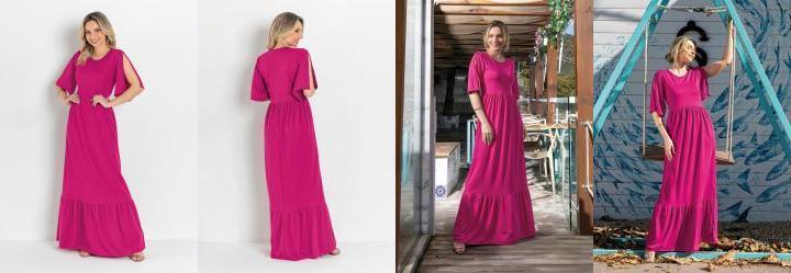 Vestido com Babado Fcsia