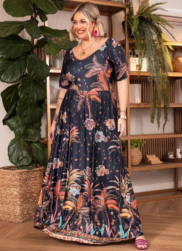 Quintess - Vestido com Estampa Localizada Barrado Étnico 5