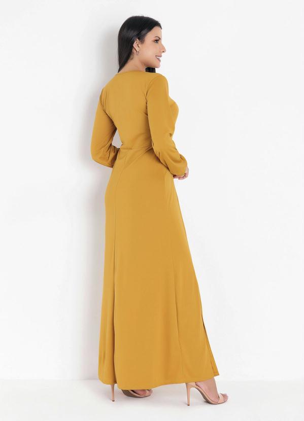 Rosalie - Vestido com Fenda Mostarda 2