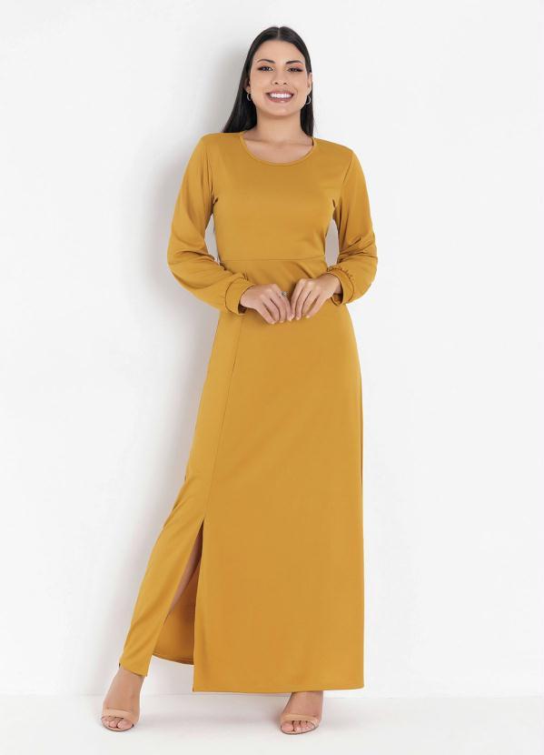 Rosalie - Vestido com Fenda Mostarda 3