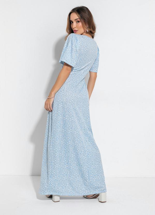 Outlet - Vestido com Franzido Floral Azul Moda Evangélica 3