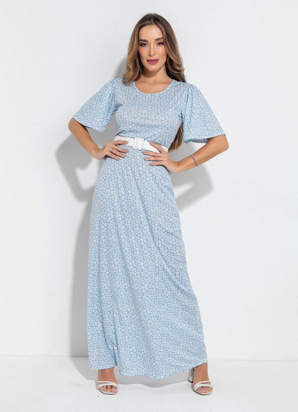 Outlet - Vestido com Franzido Floral Azul Moda Evangélica 4