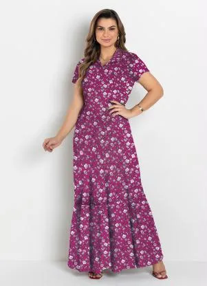 Rosalie - Vestido com Gola Floral Fúcsia - ROSALIE