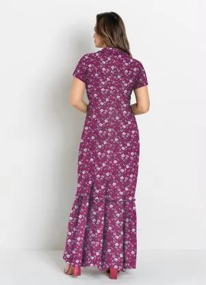 Rosalie - Vestido com Gola Floral Fúcsia - ROSALIE
