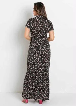 Rosalie - Vestido com Gola Floral Preto - ROSALIE