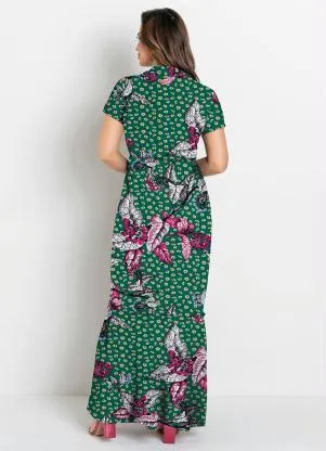 Rosalie - Vestido com Gola Floral Verde - ROSALIE