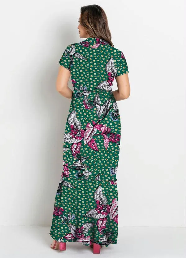 Rosalie - Vestido com Gola Floral Verde 2