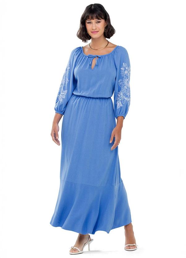 Rezzato - Vestido com Manga Bufante Estampada Adulto Azul