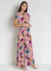 Vestido com Recorte Floral Nude