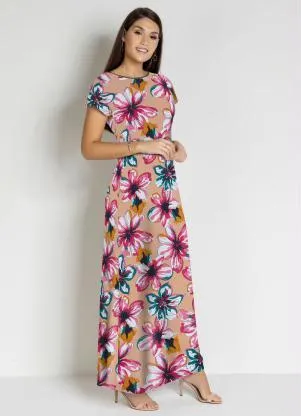 Rosalie - Vestido com Recorte Floral Nude - ROSALIE