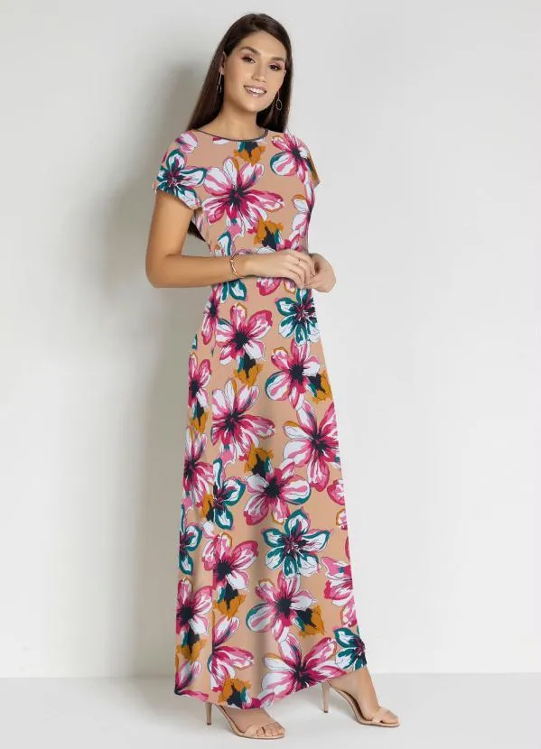 Rosalie - Vestido com Recorte Floral Nude