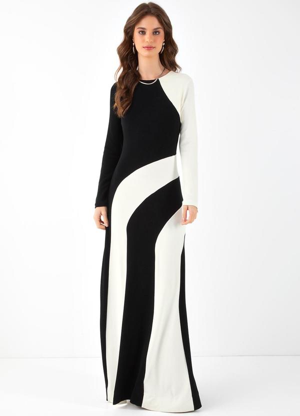 Farm - Vestido Crepe Patch Bicolor Preto 1