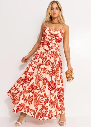 Farm - Vestido Cropped Arara Floral Vermelho - FARM