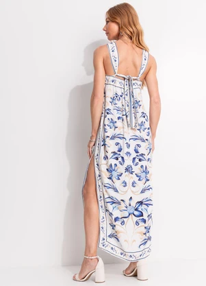 Farm - Vestido Cropped Azulejaria Branco - FARM