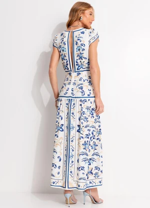 Farm - Vestido Cropped Azulejaria Branco - FARM