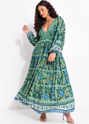 Farm - Vestido Cropped Azulejo Florido Verde - FARM