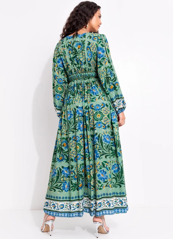 Farm - Vestido Cropped Azulejo Florido Verde 2