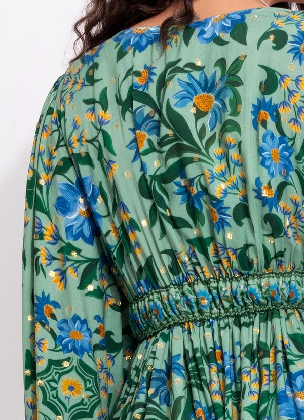 Farm - Vestido Cropped Azulejo Florido Verde 4