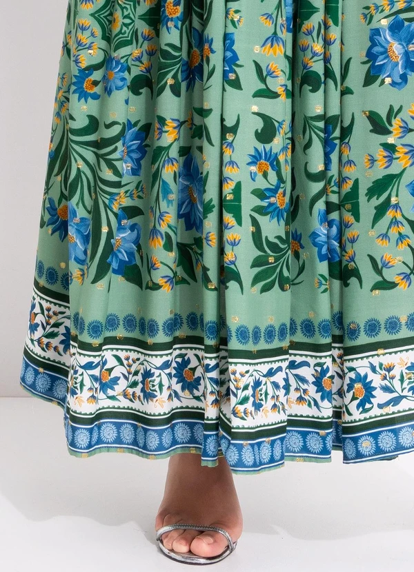 Farm - Vestido Cropped Azulejo Florido Verde 6