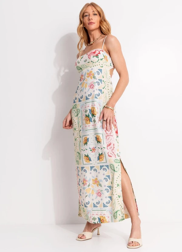 Farm - Vestido Cropped Borda Bandana Bege 3