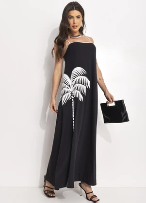 Farm Vestido Cropped Bordado Coqueiro Preto