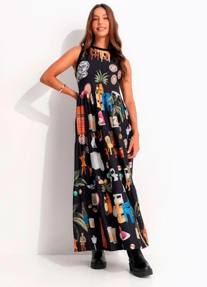 Farm - Vestido Cropped Boteco Carioca Preto - FARM