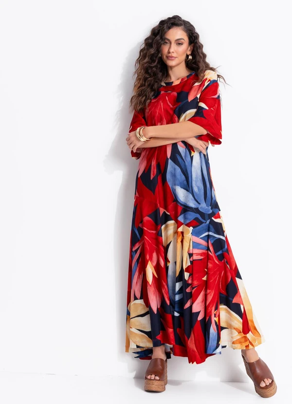 Farm - Vestido Cropped Chita Pintada Azul