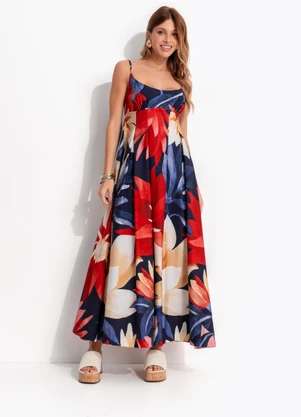 Farm - Vestido Cropped Chita Pintada Azul - FARM