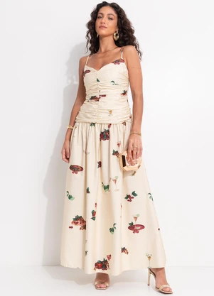 Farm - Vestido Cropped Coquetel Tropical Bege - FARM