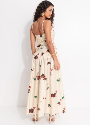 Farm - Vestido Cropped Coquetel Tropical Bege - FARM