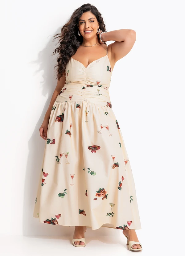 Farm - Vestido Cropped Coquetel Tropical Bege 10