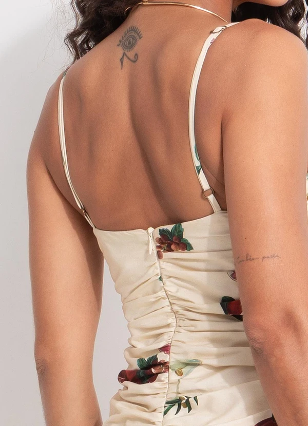 Farm - Vestido Cropped Coquetel Tropical Bege 4