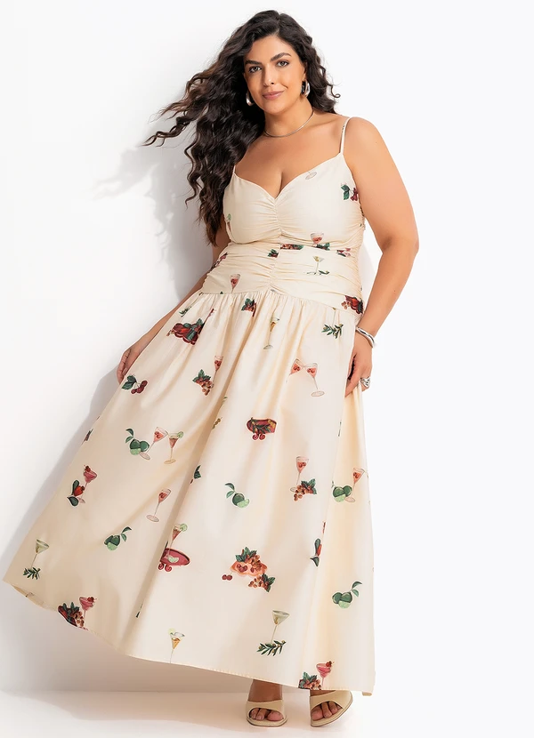 Farm - Vestido Cropped Coquetel Tropical Bege 7