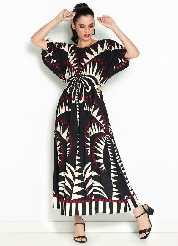 Farm - Vestido Cropped de Viscose Coqueiral Preto