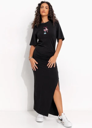 Farm - Vestido Cropped Drink Pintado Preto - FARM