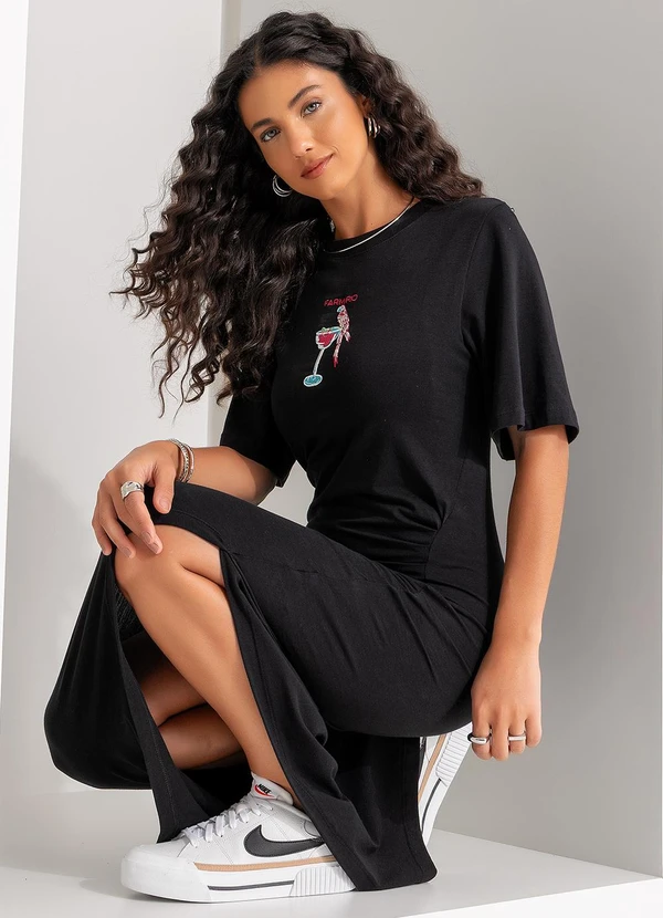 Farm - Vestido Cropped Drink Pintado Preto 4
