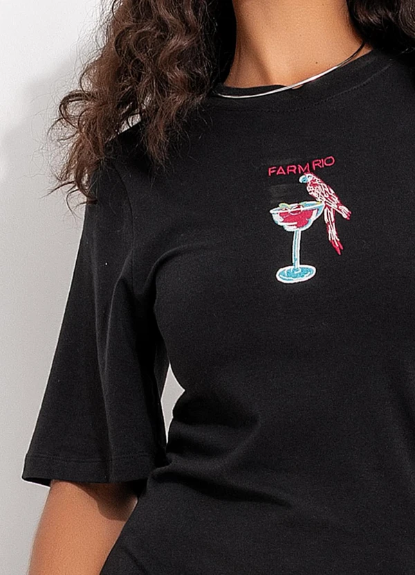 Farm - Vestido Cropped Drink Pintado Preto 6