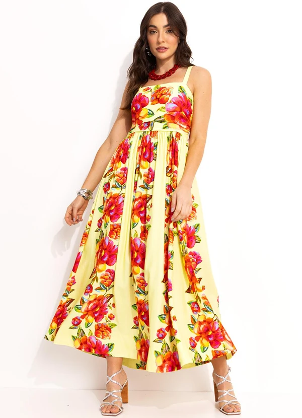 Farm - Vestido Cropped em Viscolinho Amarelo