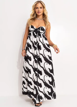 Farm - Vestido Cropped em Viscolinho Panteras Preto - FARM