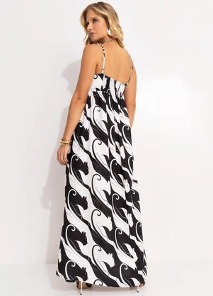 Farm - Vestido Cropped em Viscolinho Panteras Preto - FARM