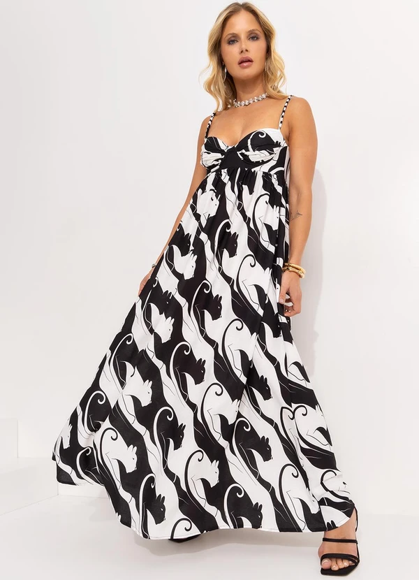 Farm - Vestido Cropped em Viscolinho Panteras Preto 3