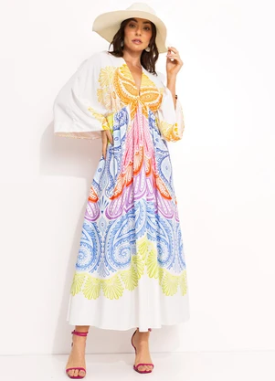 Farm - Vestido Cropped em Viscose Bege - FARM