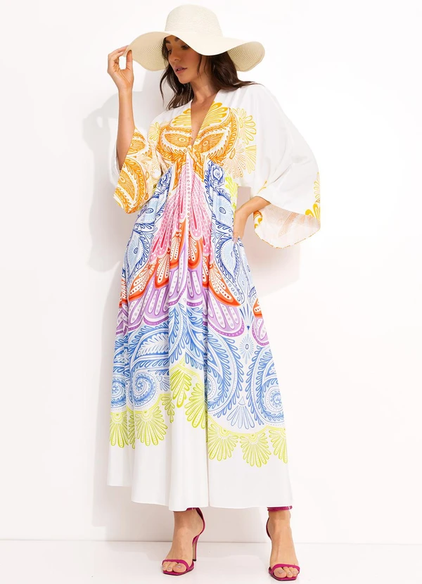 Farm - Vestido Cropped em Viscose Bege 3